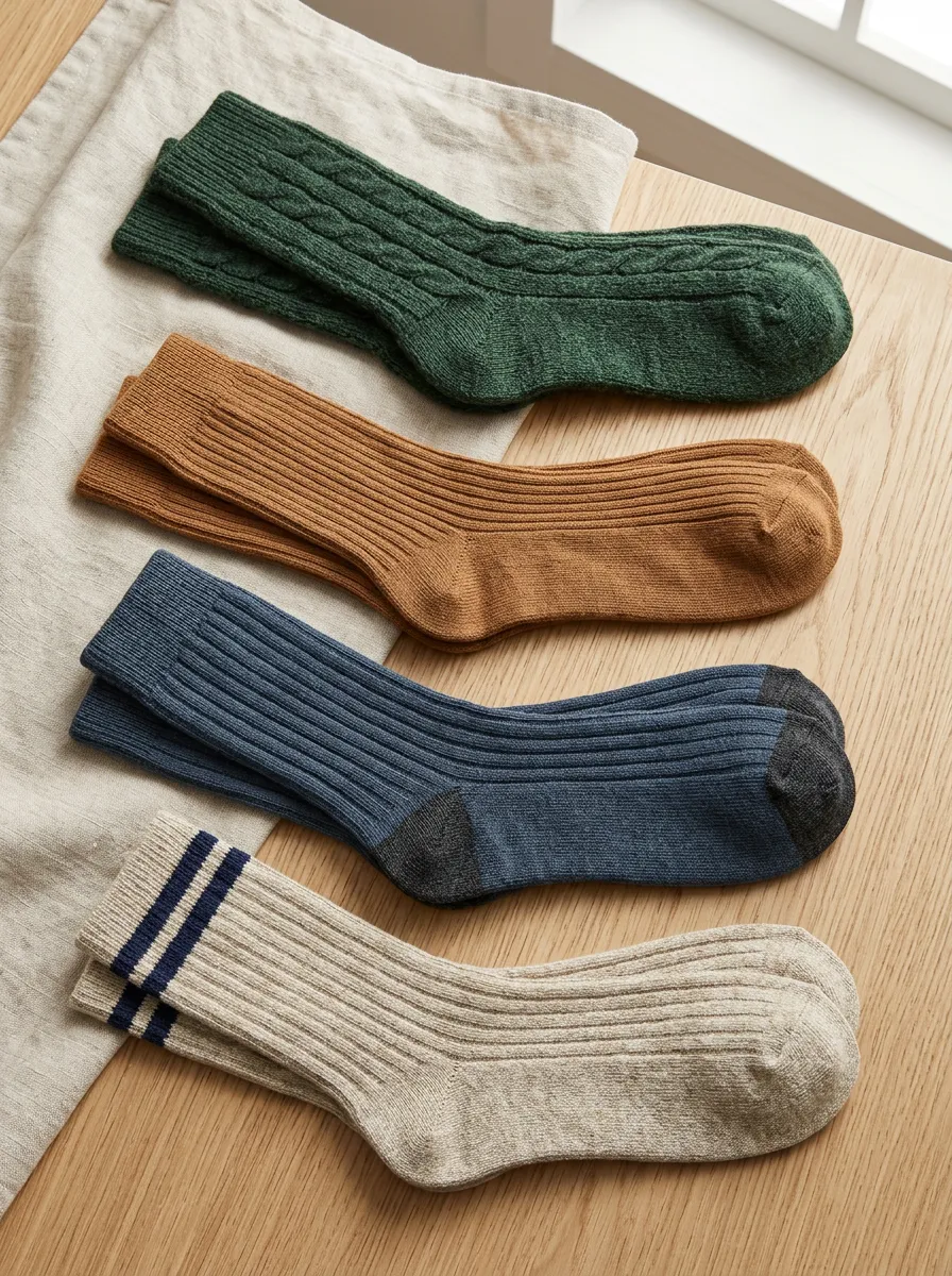 Men's Vintage Style Cable Ribbed Knit 4-Pack Socks