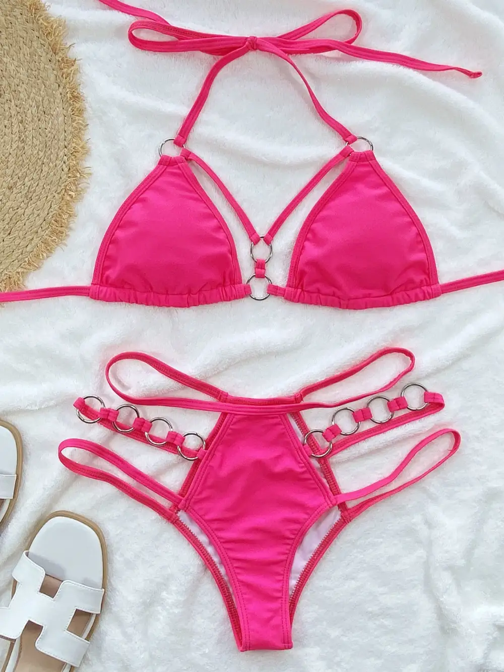 Panel Detail Halter Neck Coordinated Swim Set