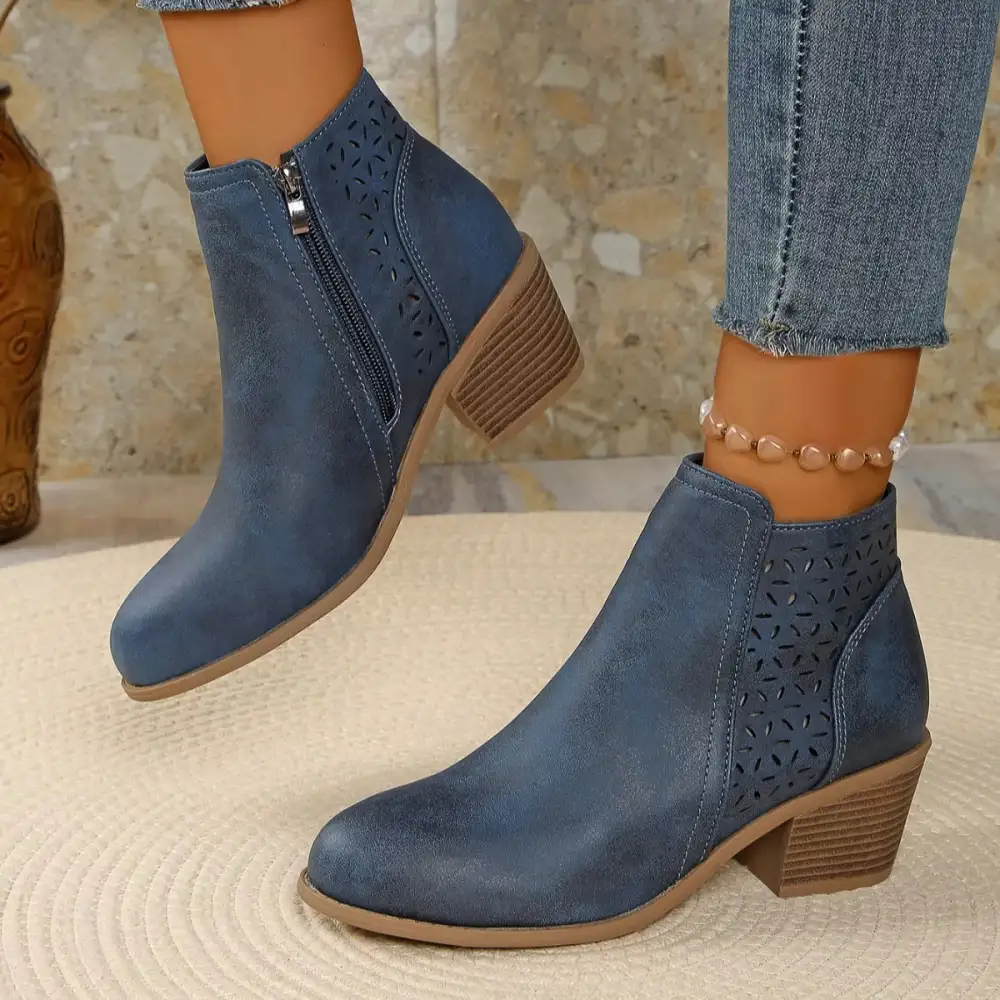 Casual Point Toe Block Heels Boots