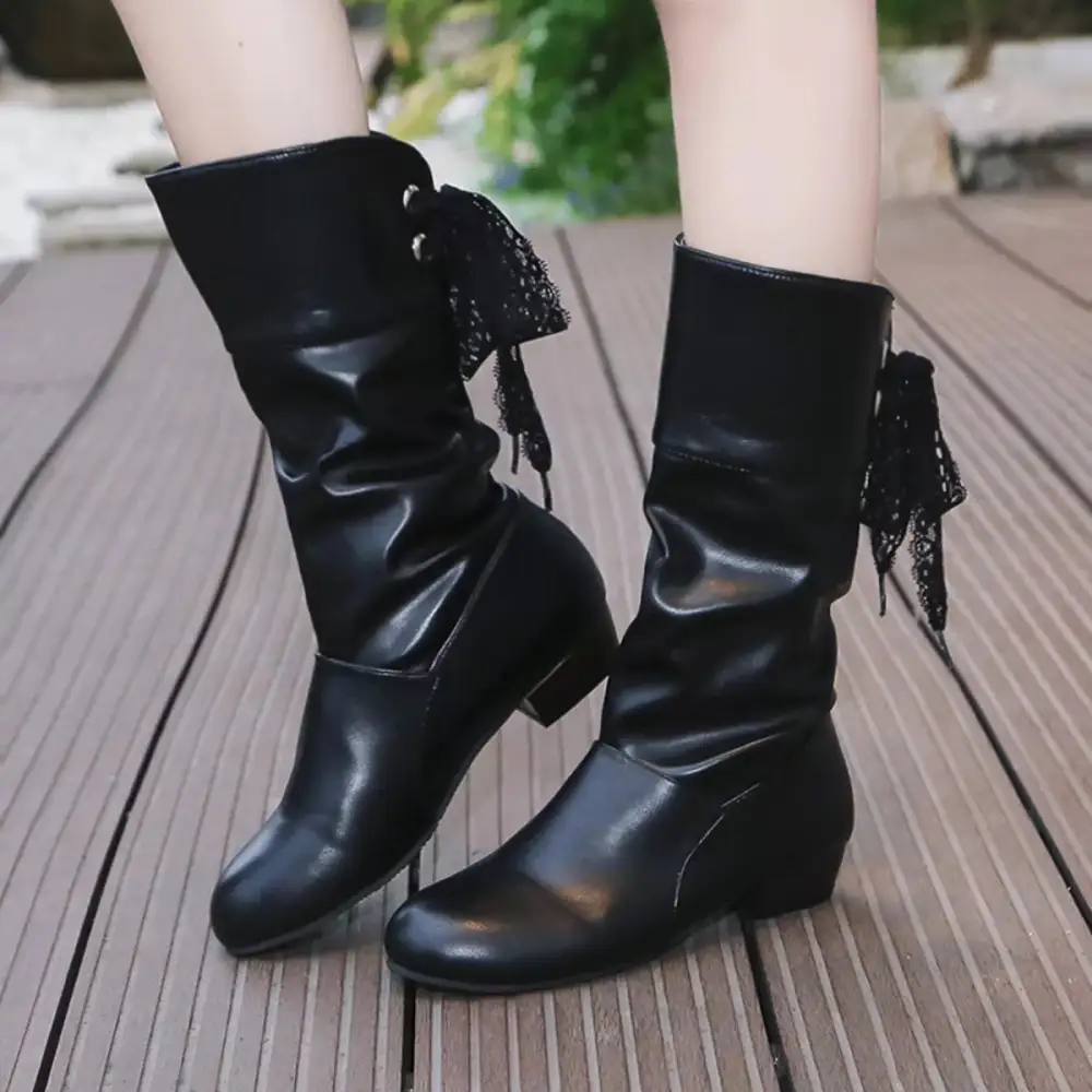 Feminine Round Toe Block Heels Boots