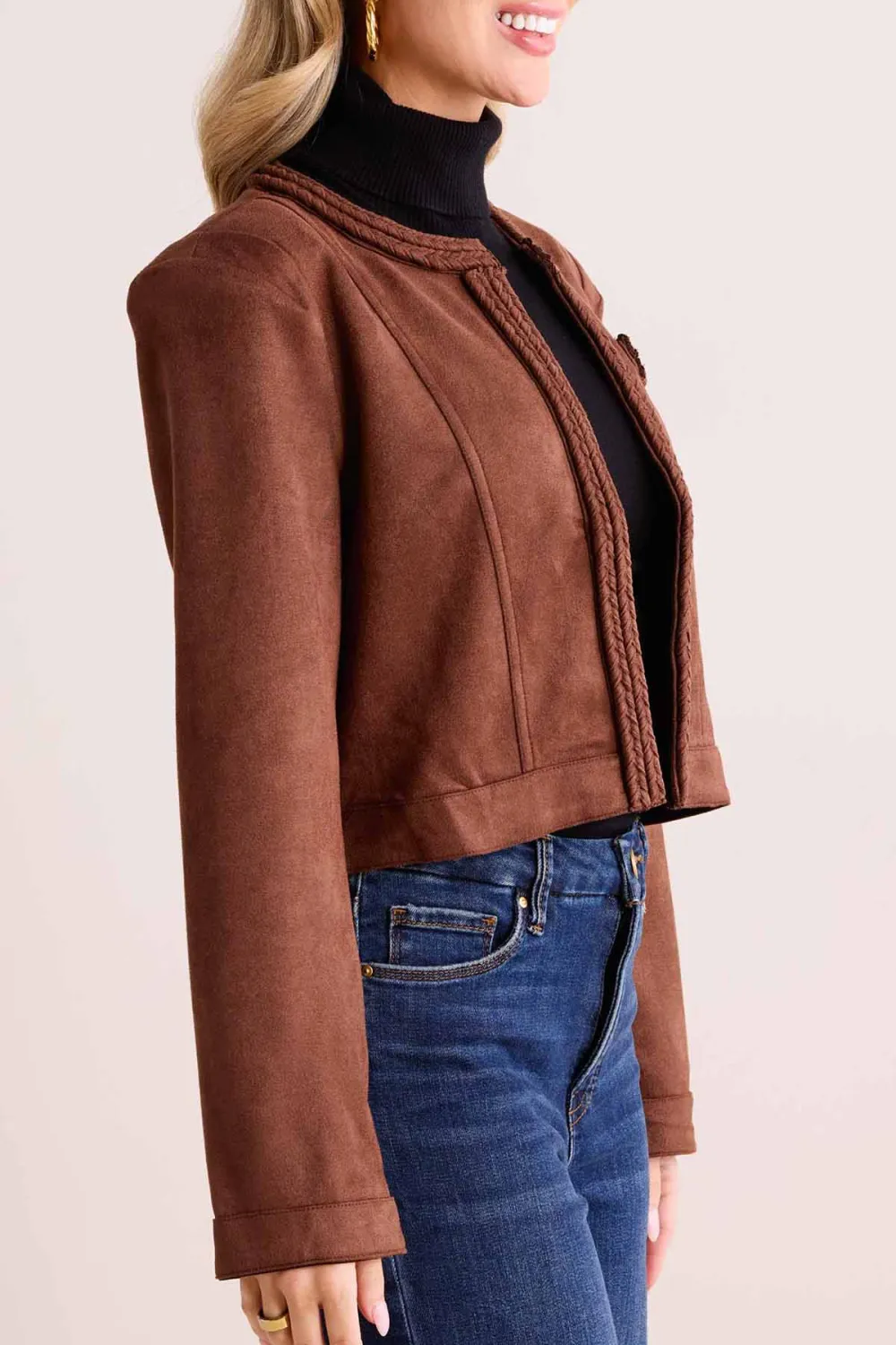 Brown Braided Detail Cropped Jacket