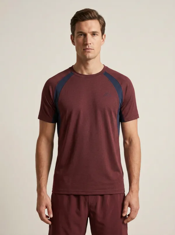 Men's Emblem Athletic Contrast-Panel Raglan Sport Crewneck T-Shirt