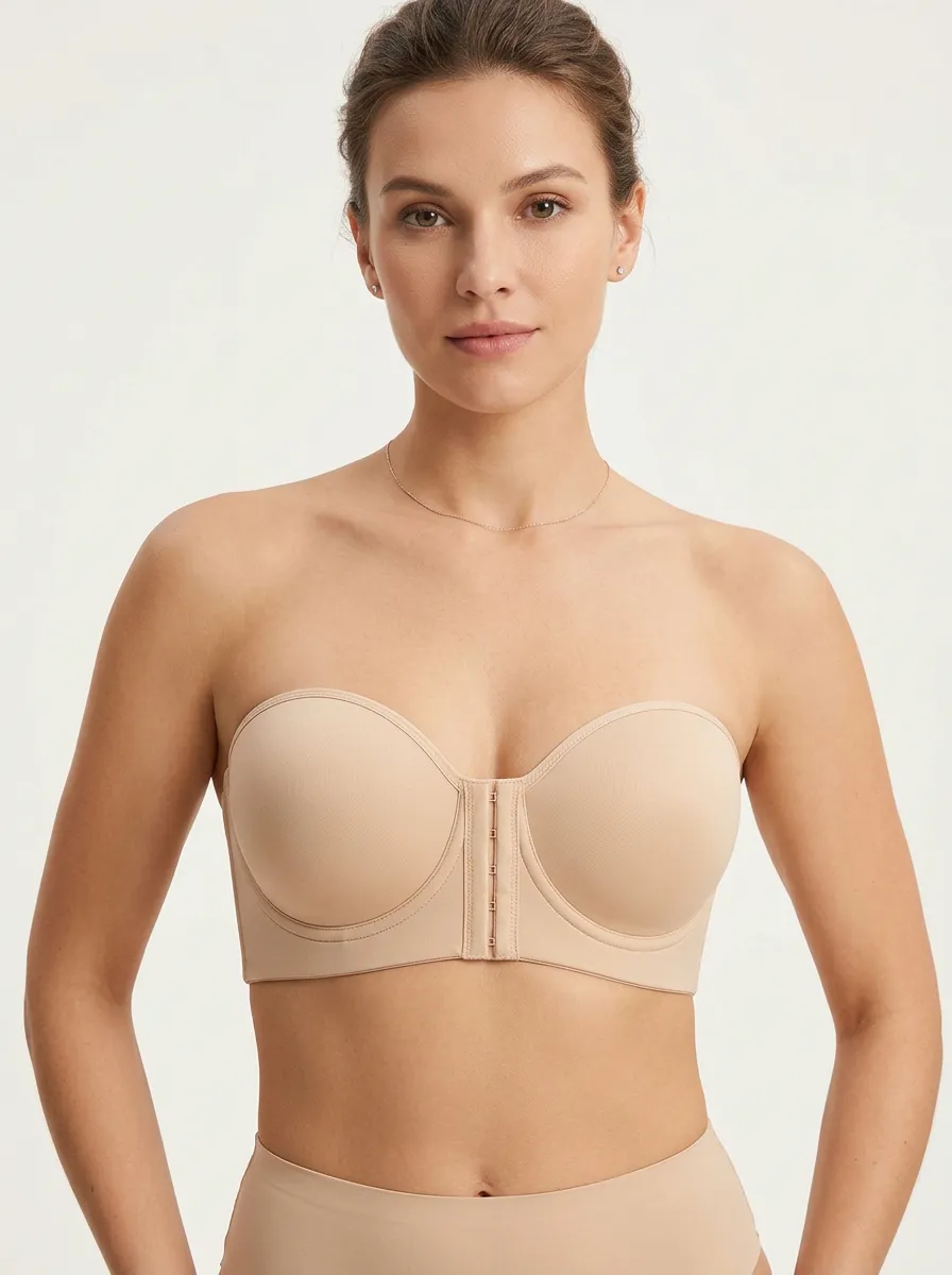 Women's Underbust-Seam Molded-Cup Front-Closure Strapless Bra