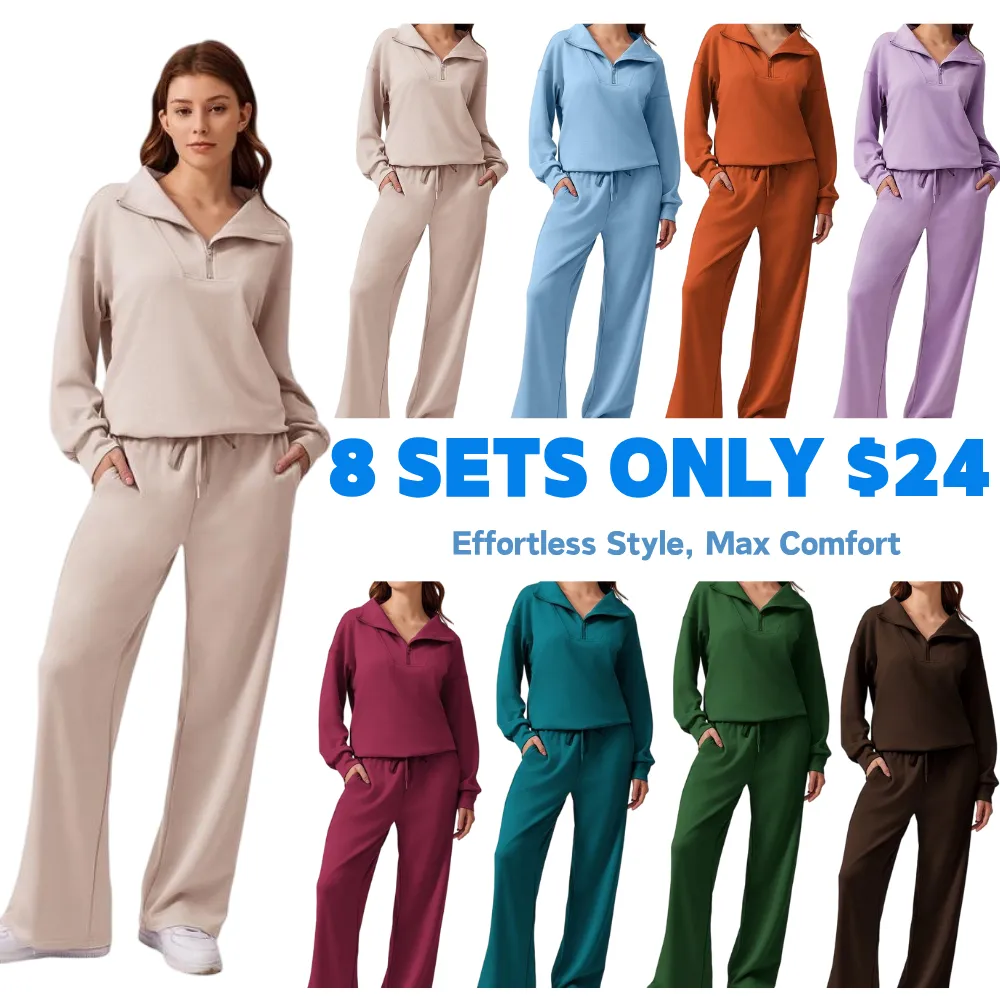 Women's Two-Piece Sports Set Long-Sleeved Half-Zip Cardigan Sweatshirt