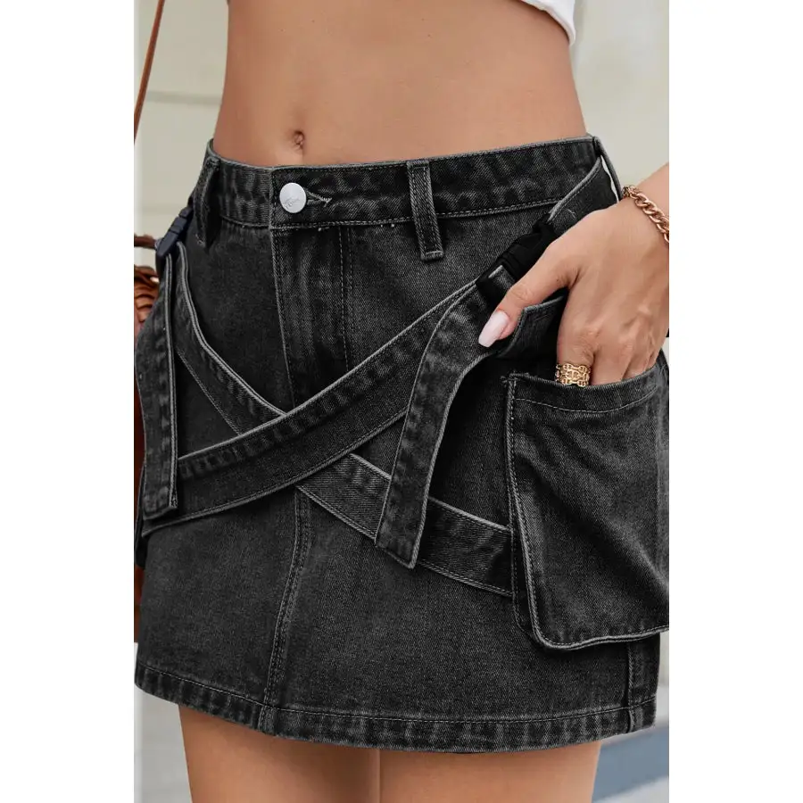 Criss-cross Waist Detail Denim Mini Skirt
