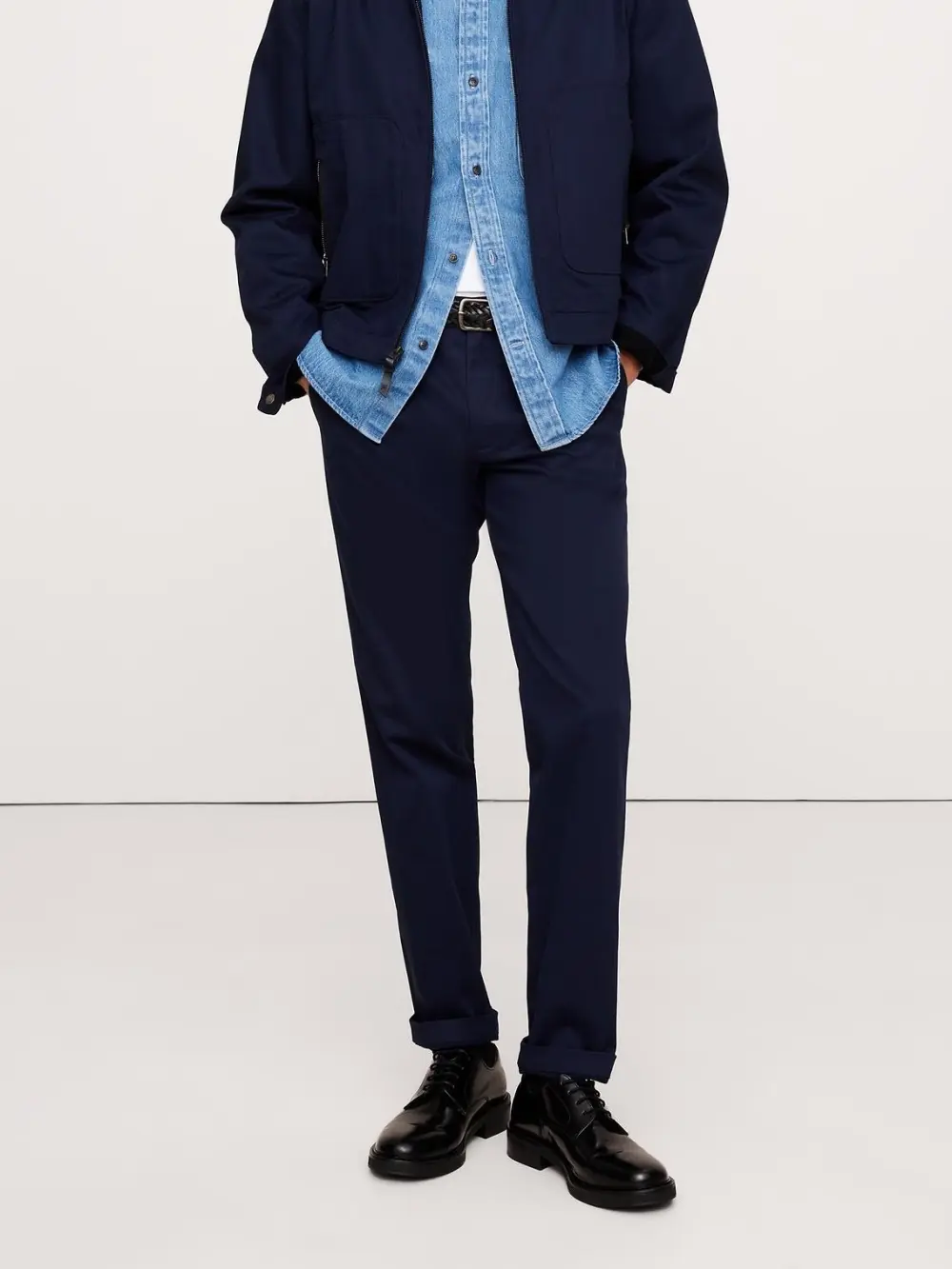 Men's Navy Blue  Slim Fit Cotton Trousers