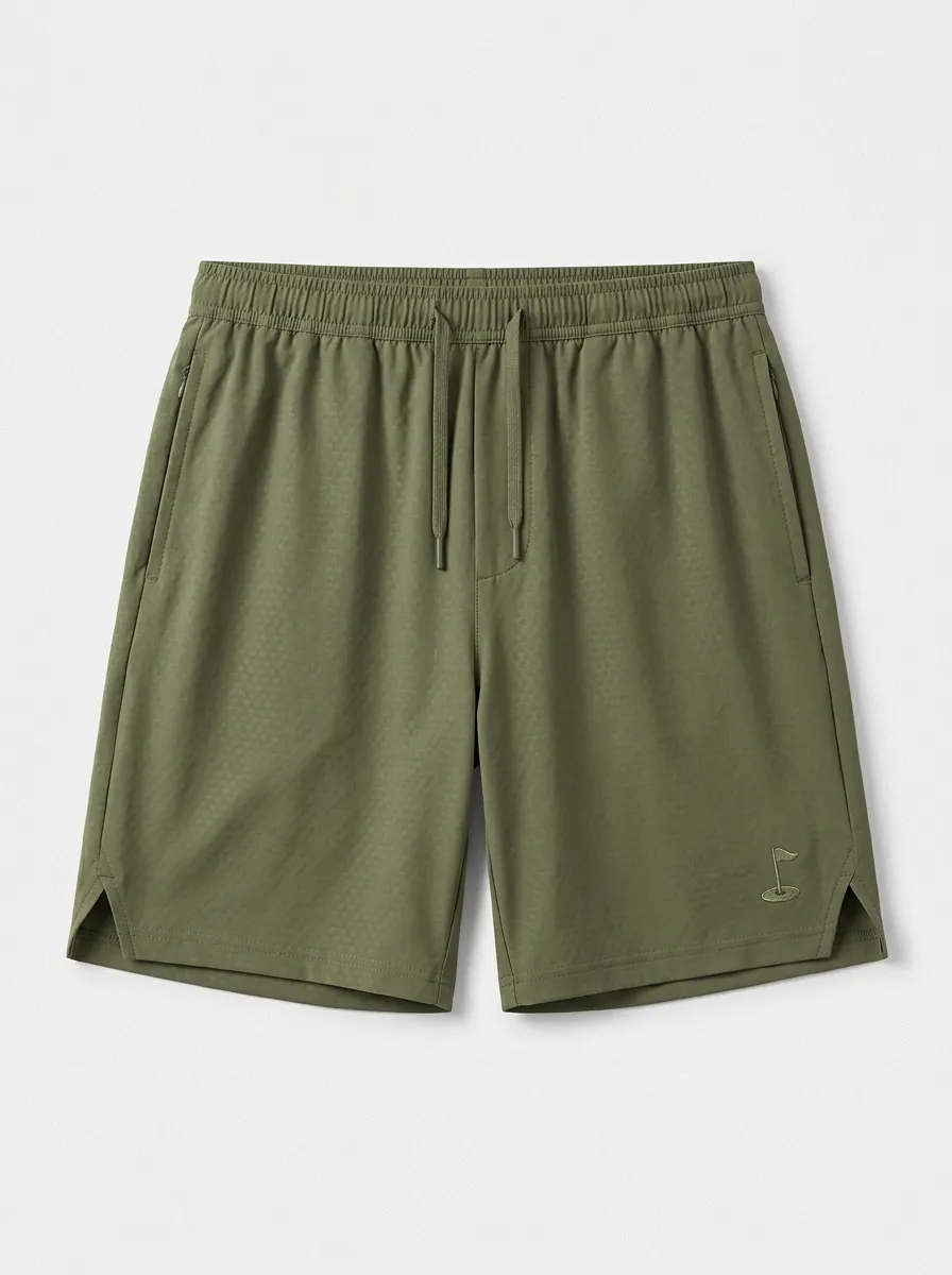 Course Flag-Motif Embroidered Golf Athletic Shorts