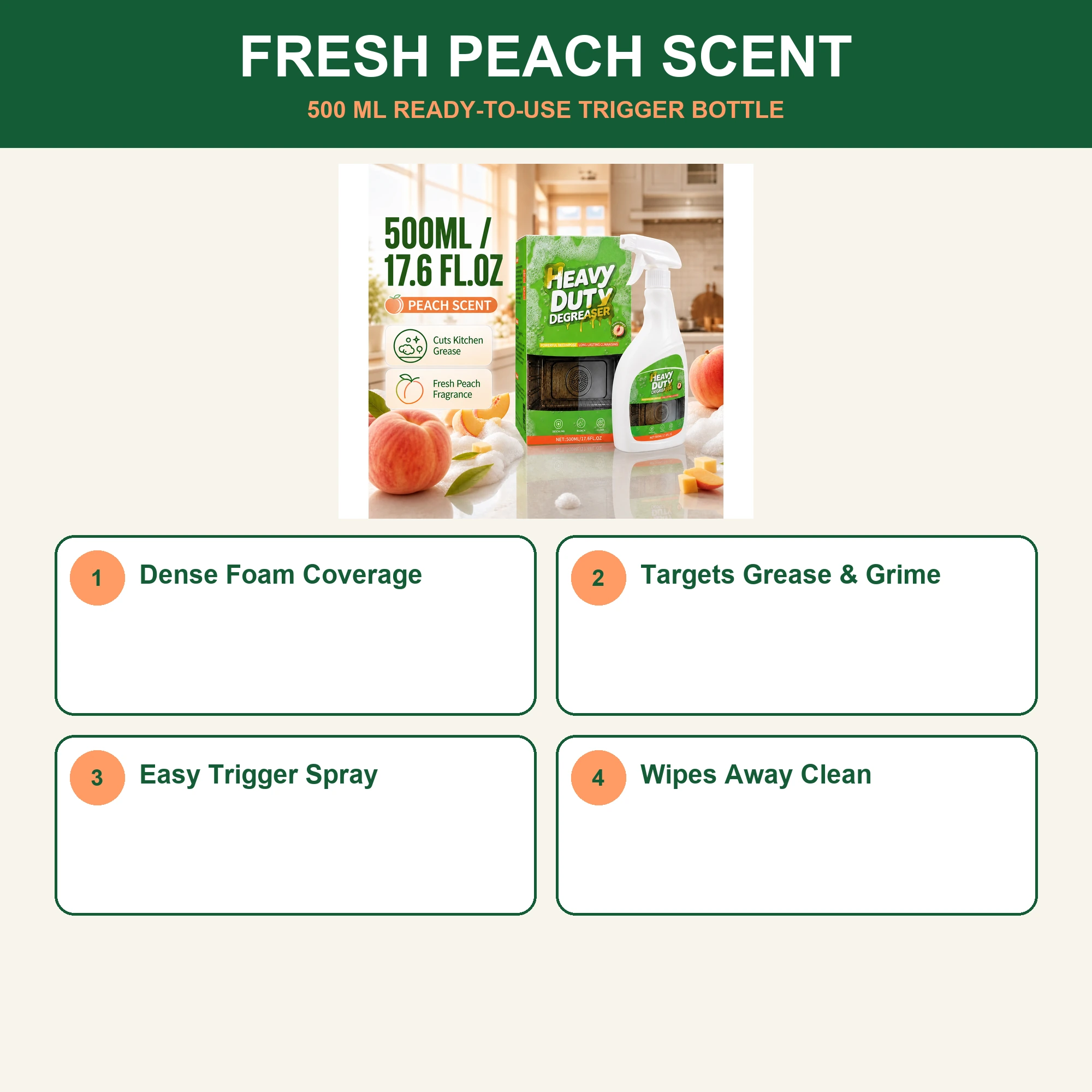 Heavy Duty Kitchen Degreaser Spray - Peach Scent, 500 mL product detail