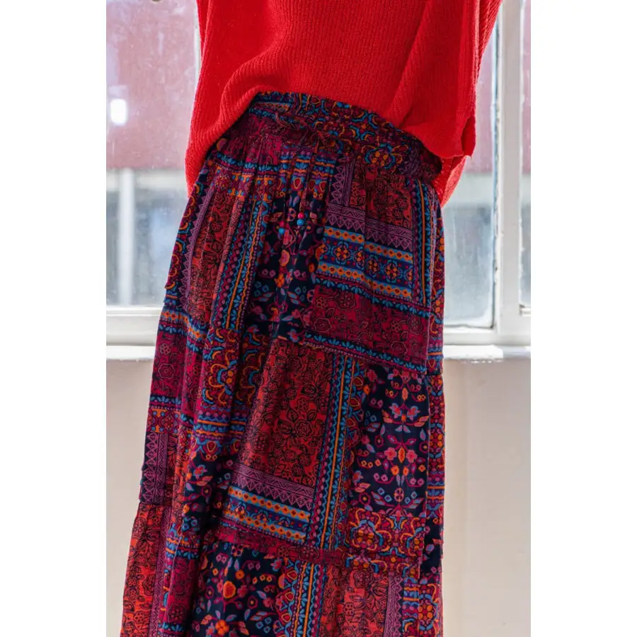 Full Size Printed Tiered Maxi Skirt