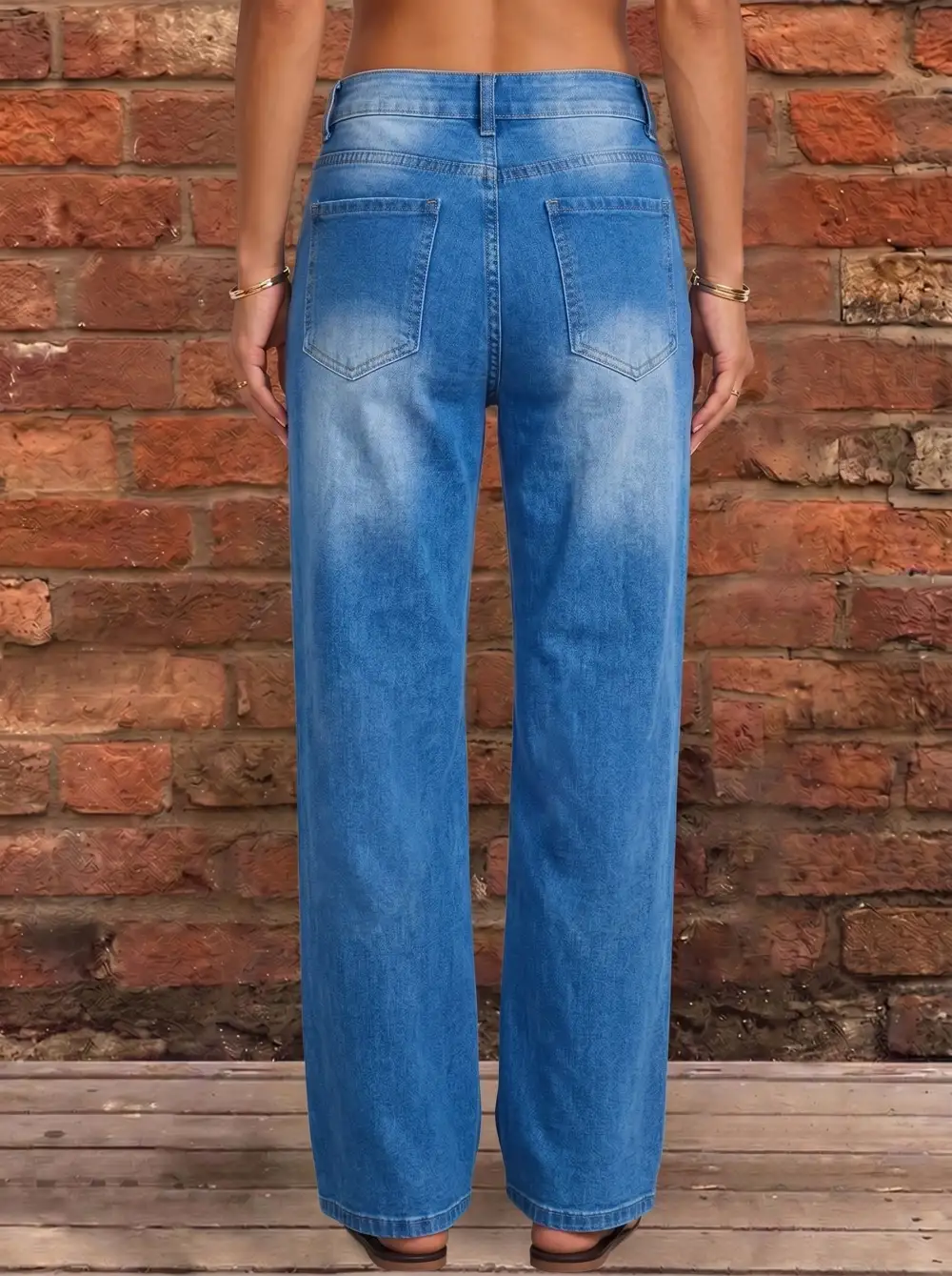 High Waist Wide Leg Seamed Cutout Detail Button Detail Pocket Jeans