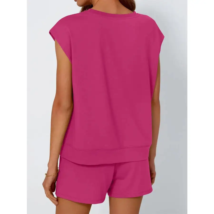 Round Neck Cap Sleeve Top and Shorts Set