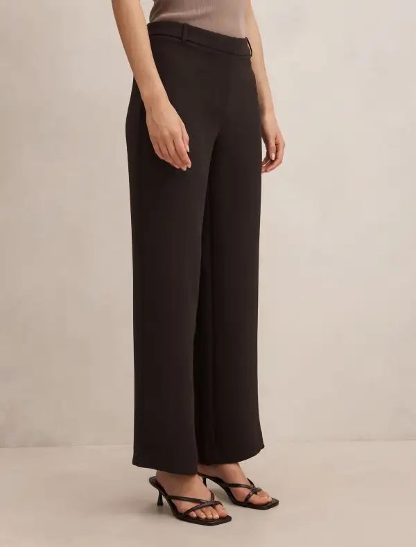 Black Mid Waist Straight Leg Pants