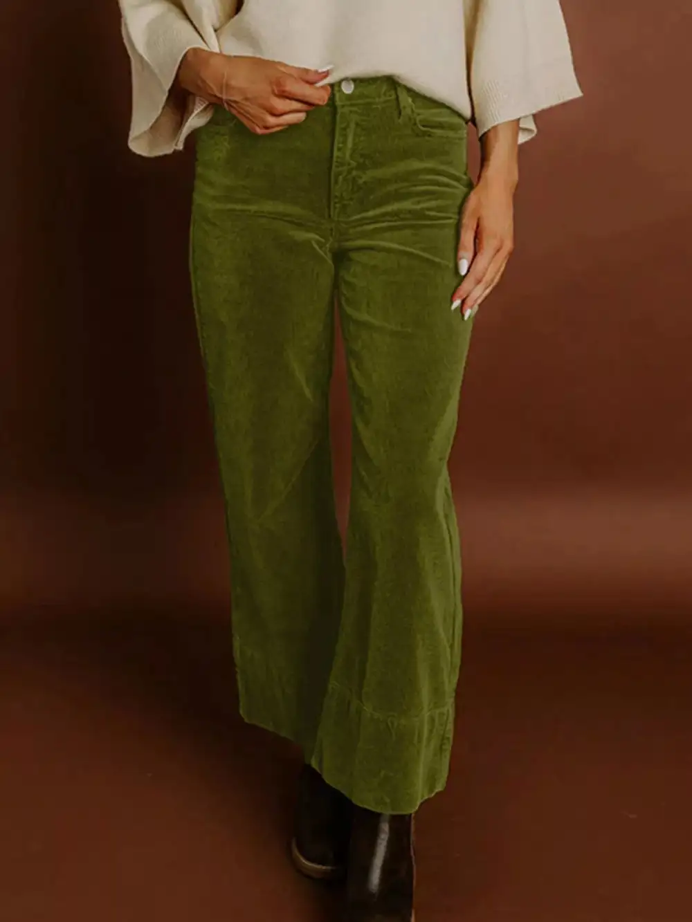 Wide Leg High Waist Corduroy Pocketed Pants
