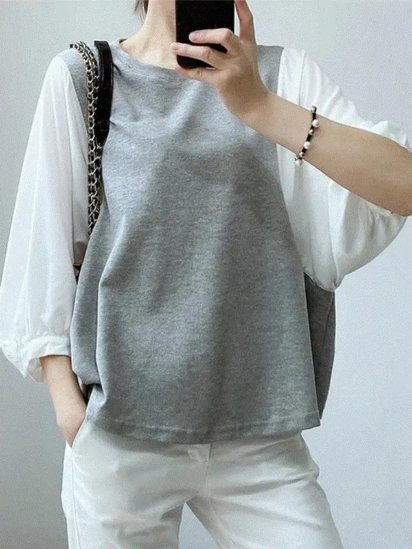Layered Look Relaxed Panel Detail Round Neck T-Shirt