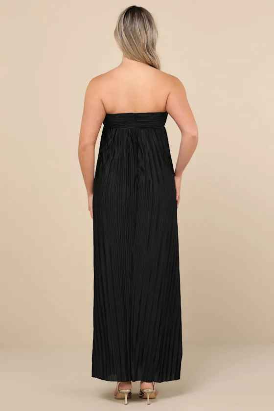 Whimsical Beauty Hot Pink Satin Plisse Strapless Maxi Dress