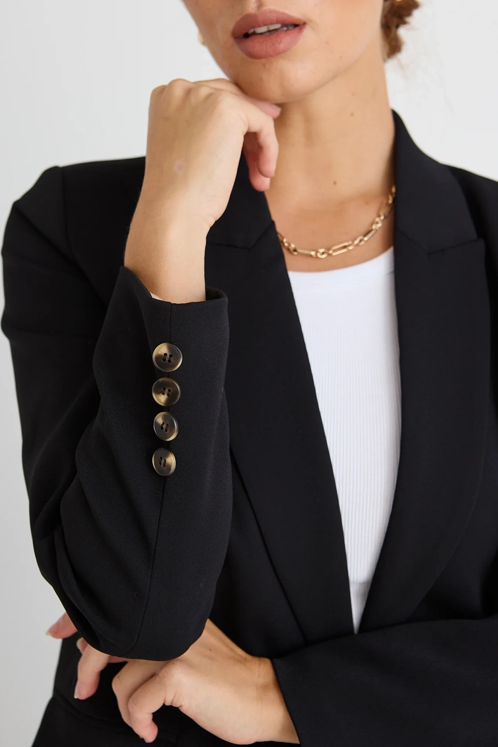 Black Crepe Semi - Fitted Blazer