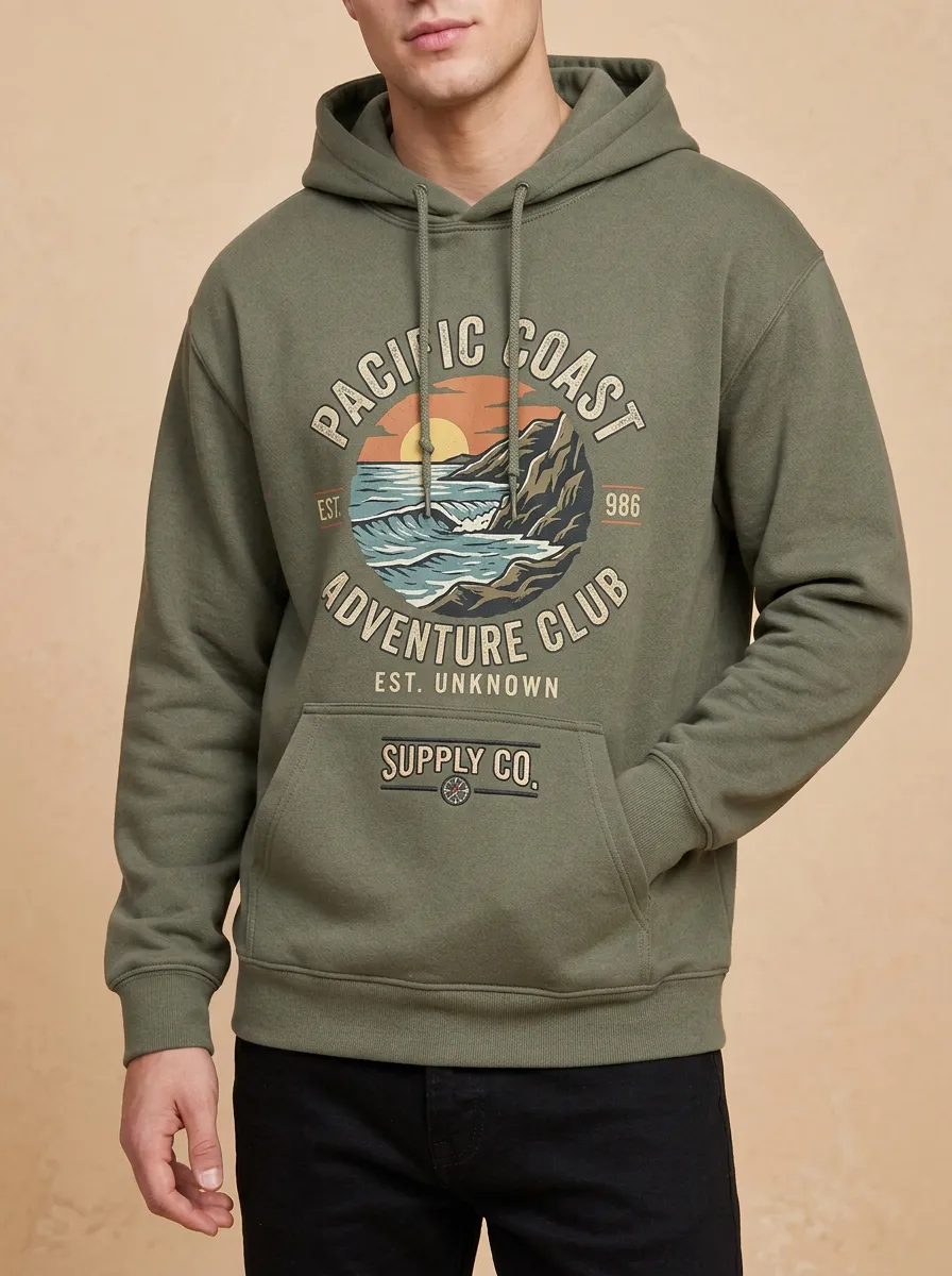 Men's Ridge Pacific Coast Adventure Ocean Sunset Graphic Hoodie