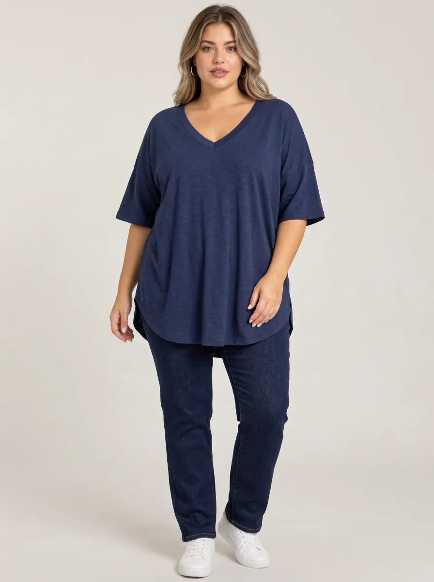Soft Casual Plus Size V Neck Relaxed Fit Women's Plus Size V Neck Relaxed T Shirt