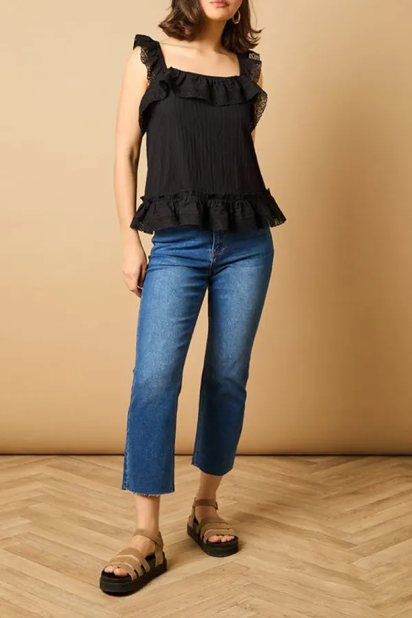 Casual Style Sleeveless Frill Detail Top