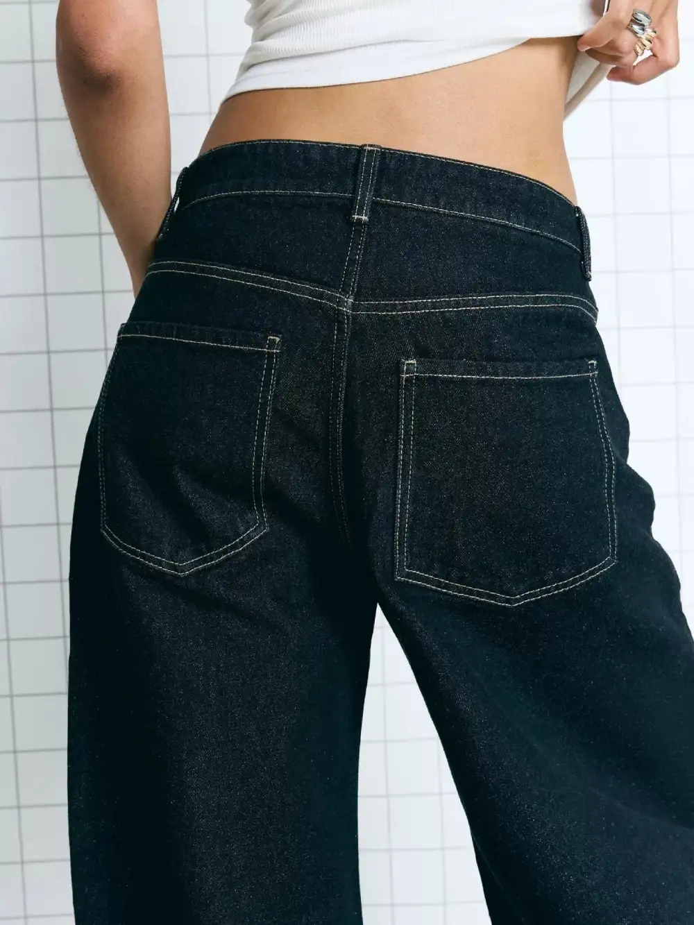 Polished Wide Leg Washed Denim Jeans