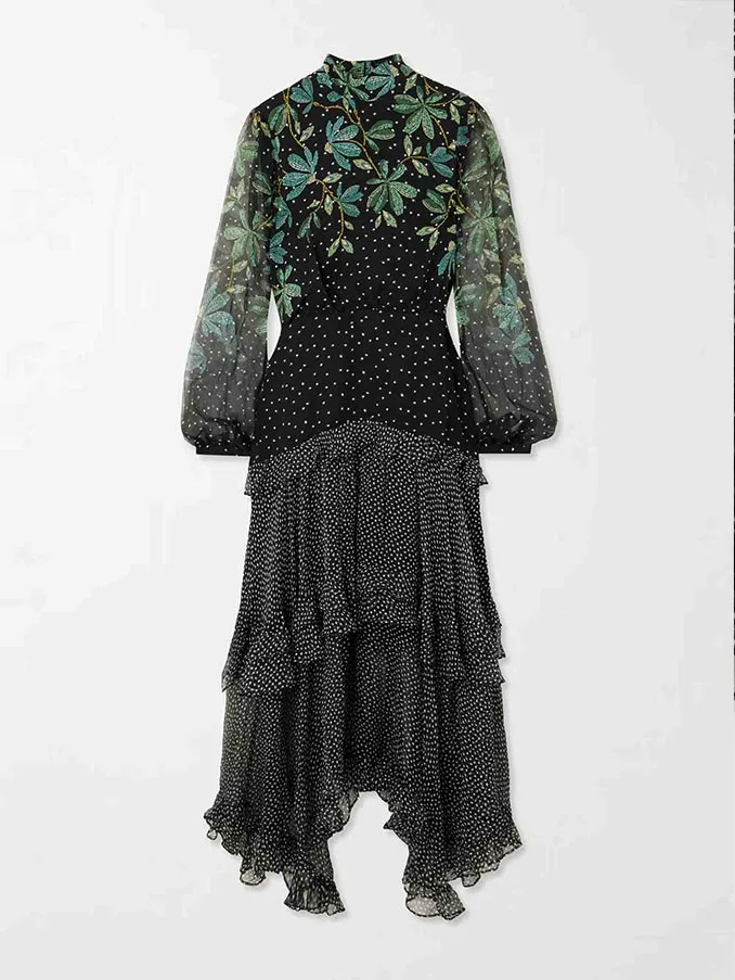 Polka Dot Floral Print Ruffled Midi Dress