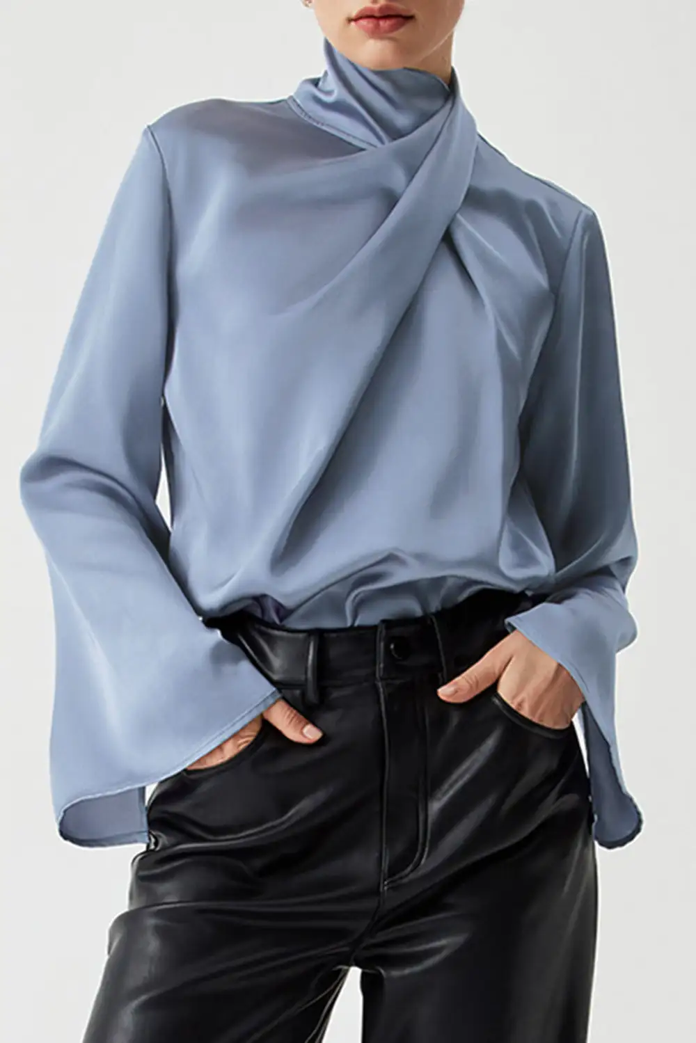 Pleated Asymmetric Hem Blouse