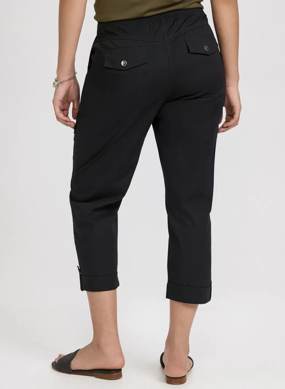 Drawstring Waist Three-Quarter Length Pants