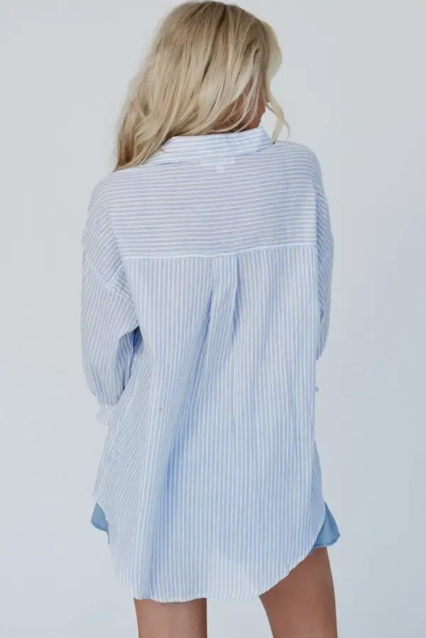 Everyday Striped Long Sleeve Button Front Shirt Blouse