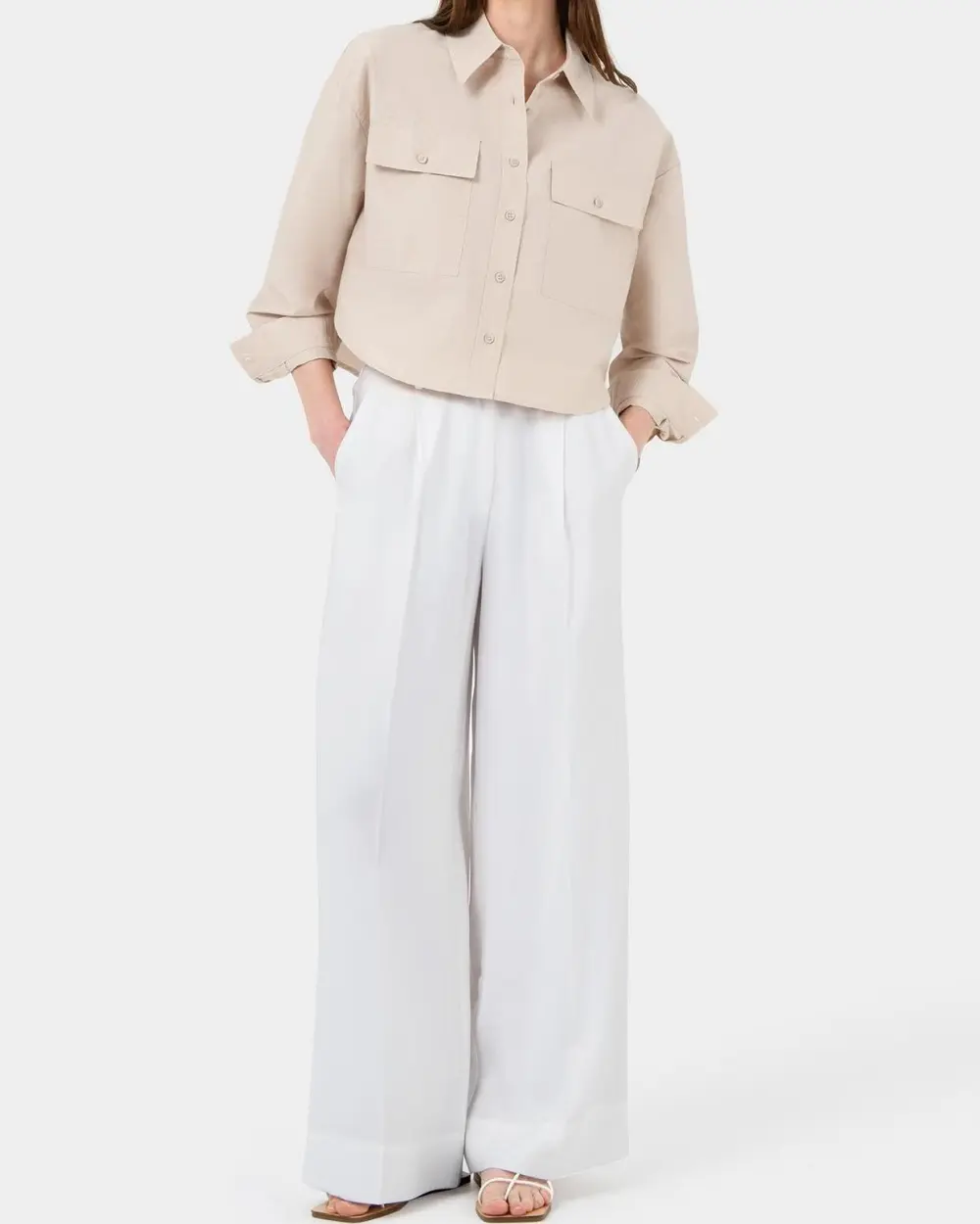 Utility-inspired Design Crop Pocket Shirt