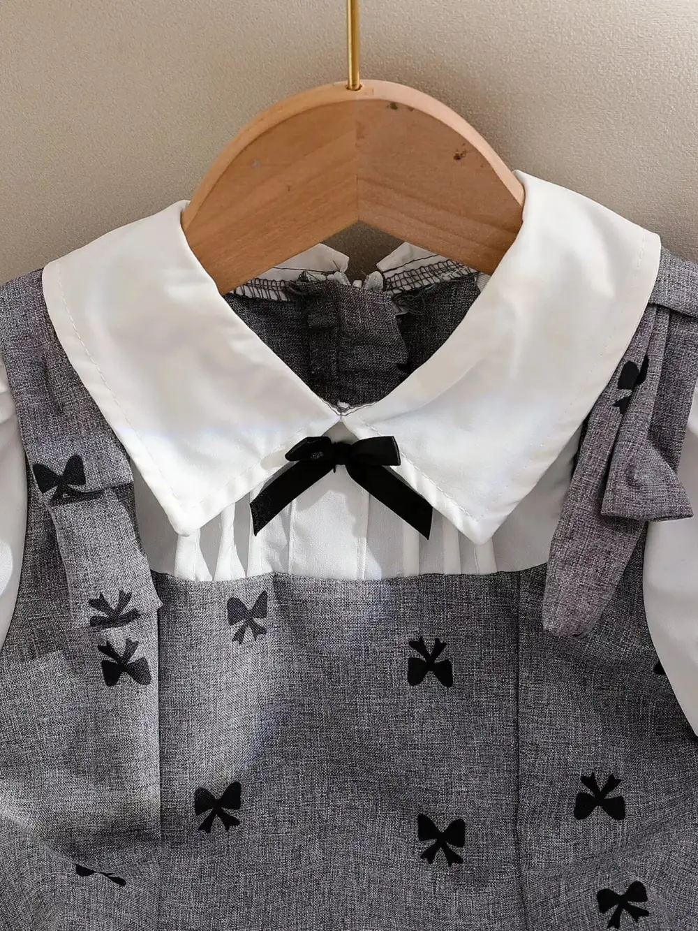 Girls Bow Print Puff Sleeve Dress