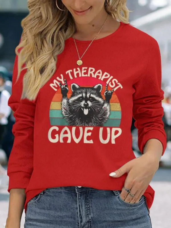 Retro Sunset Raccoon Printed T-Shirt