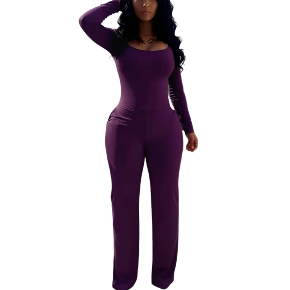 Women's Sexy Plain Long Sleeve Jumpsuit