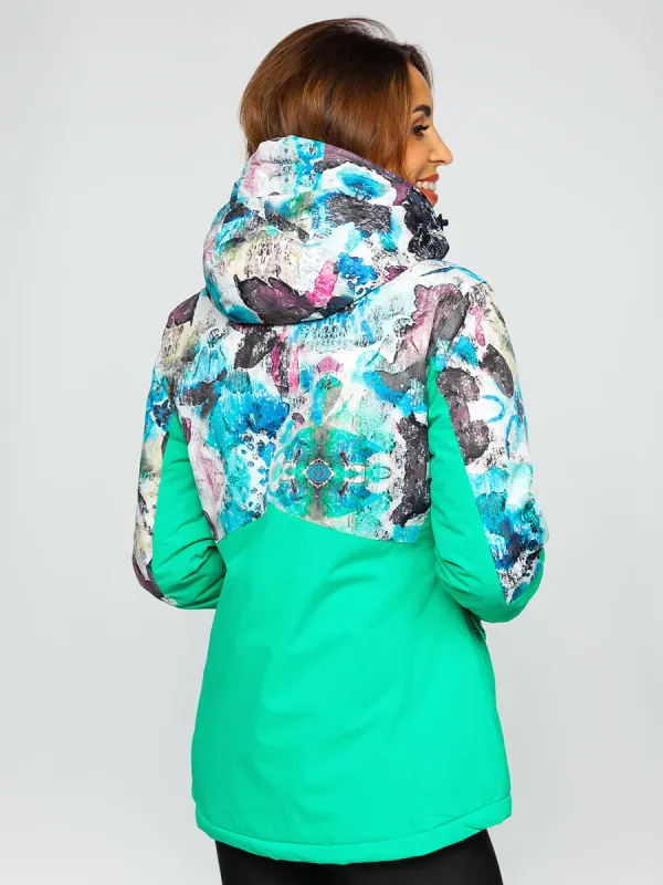 Green women's winter jacket with hood