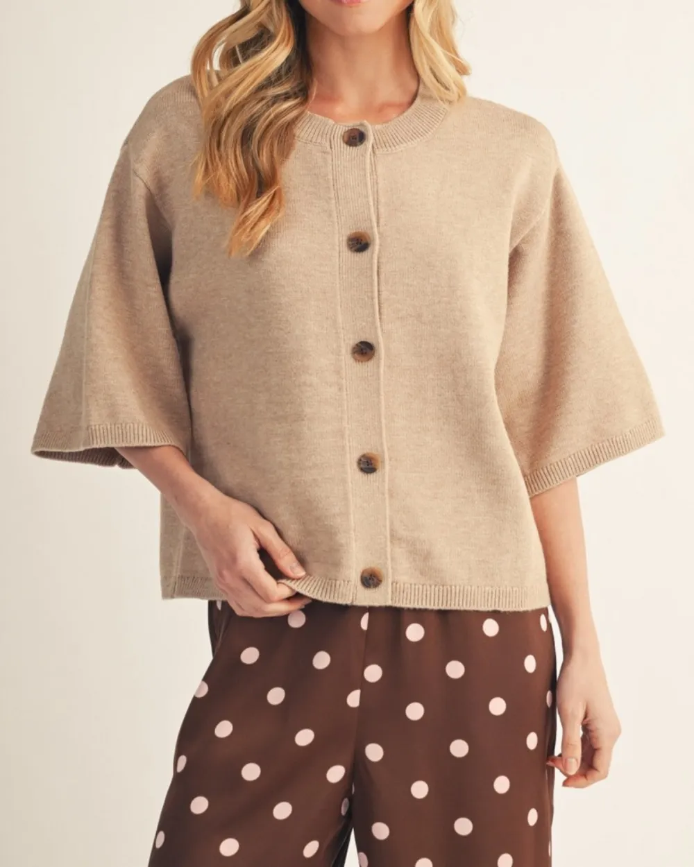 Button Front 3/4 Sleeve Top