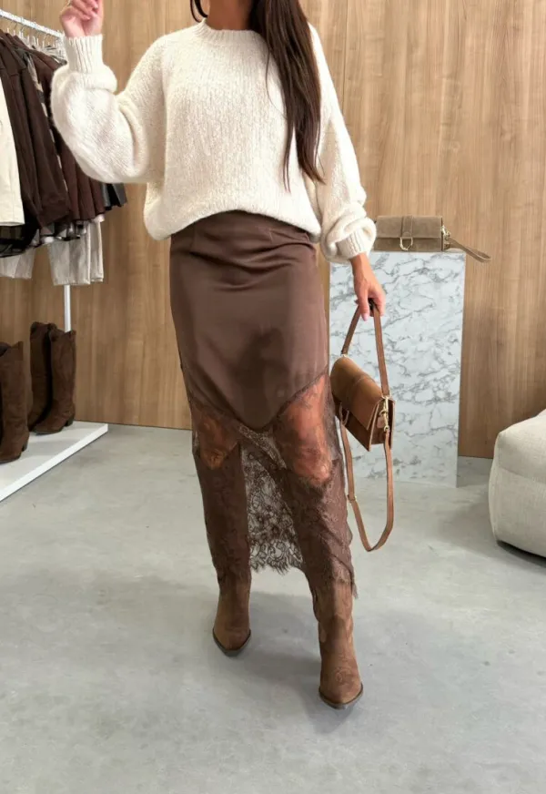 Satin Lace Maxi Skirt