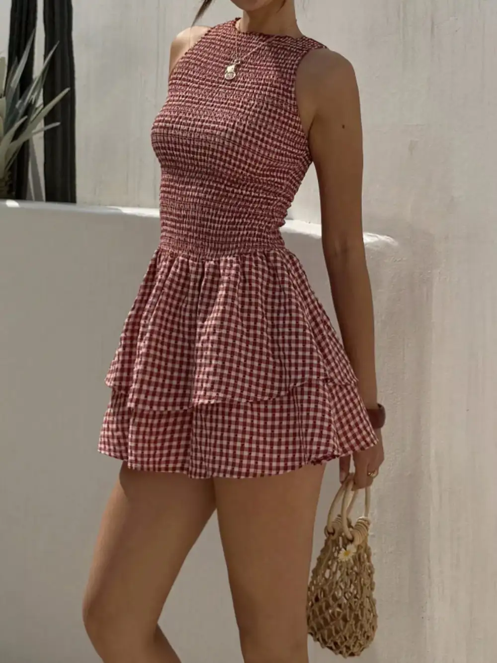 Plaid Smocked Mini Dress