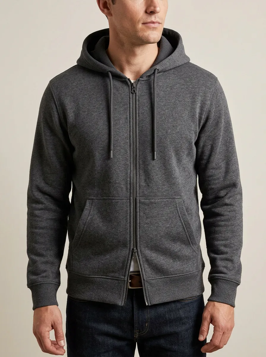 Classic Zip-Up Hooded Shape Men's Sport Jacket
