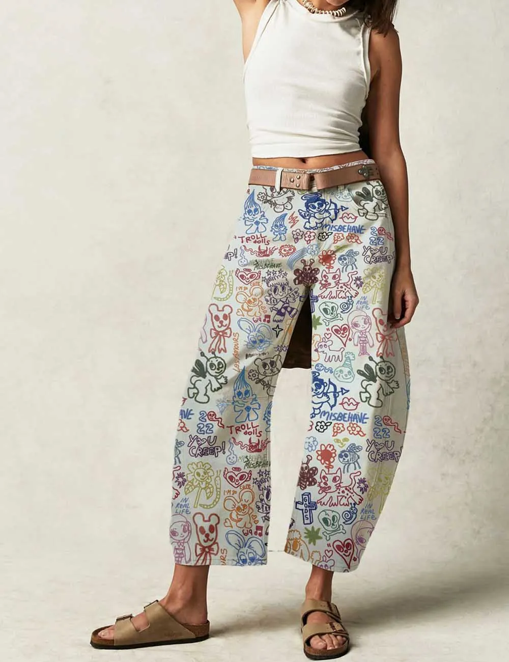 Barrel Print Jeans Daily Denim Pants
