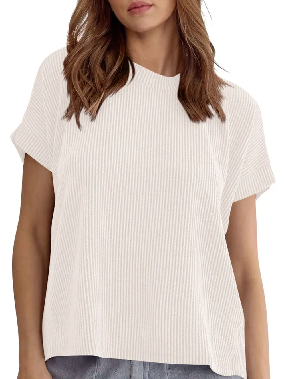 Ribbed Knit Crew Neck Tee