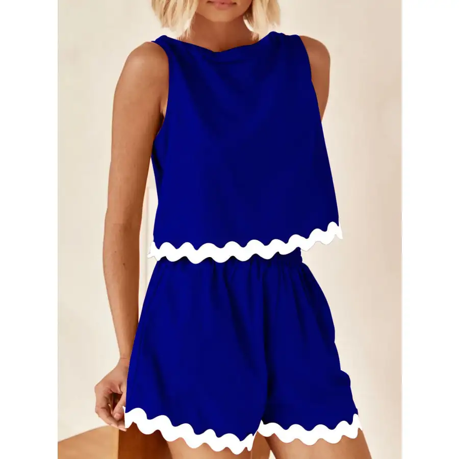 Contrast Trim Round Neck Tank and Shorts Set