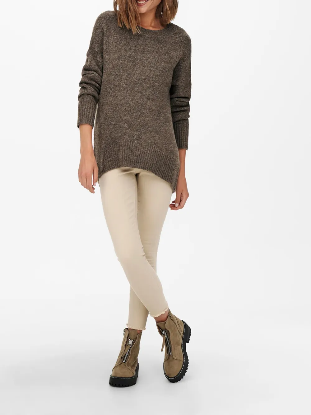 Crew Neck Plain Colored Cotton Sweaters