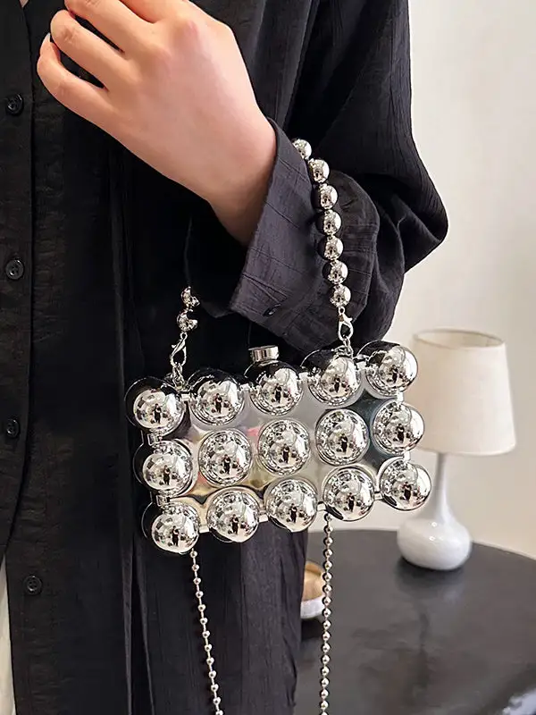 Geometric Beaded Shiny Crossbody Bag