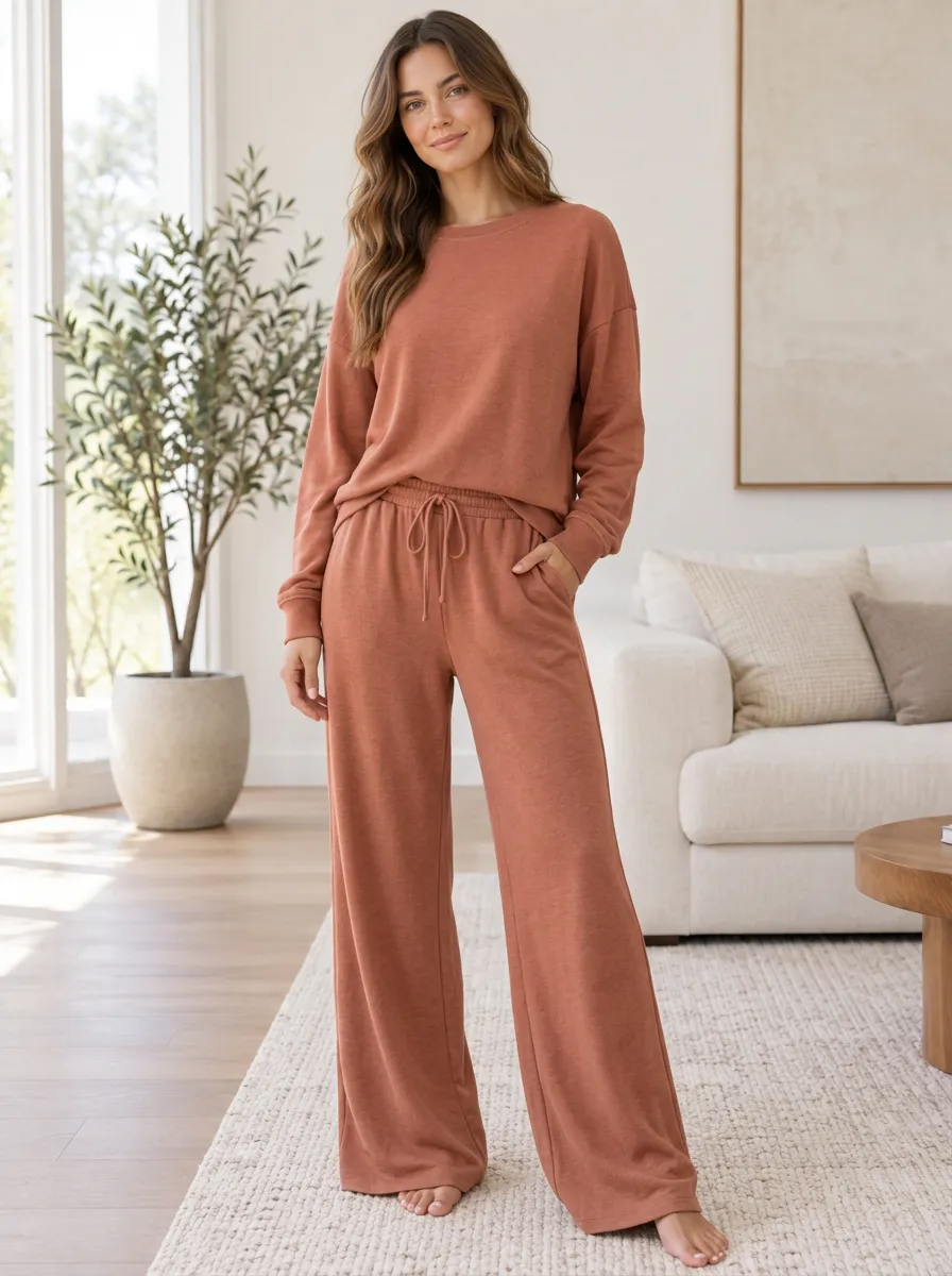 Women's Relaxed Daily Wide Leg Loungewear Set