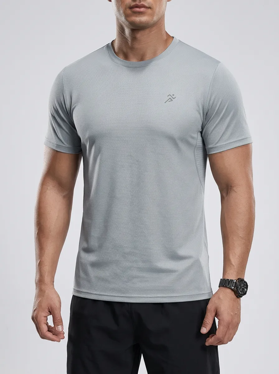 Men's Running Athletic Mesh Textured Performance Sport Crewneck T-Shirt