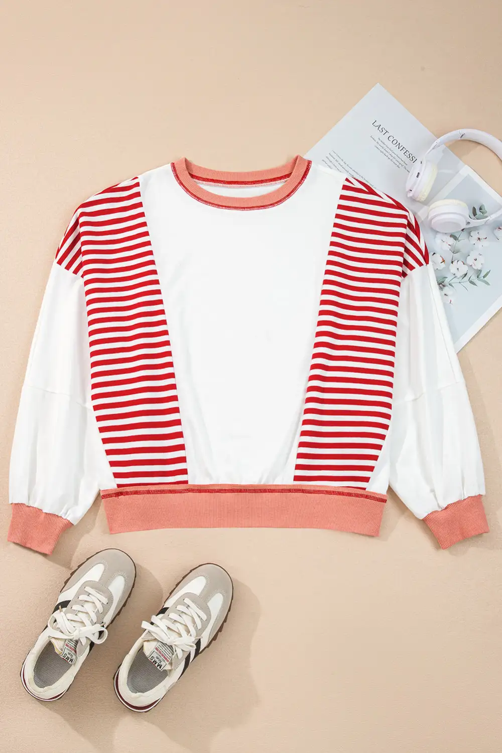 Soft Feel Relaxed Striped Patchwork Sweatshirt