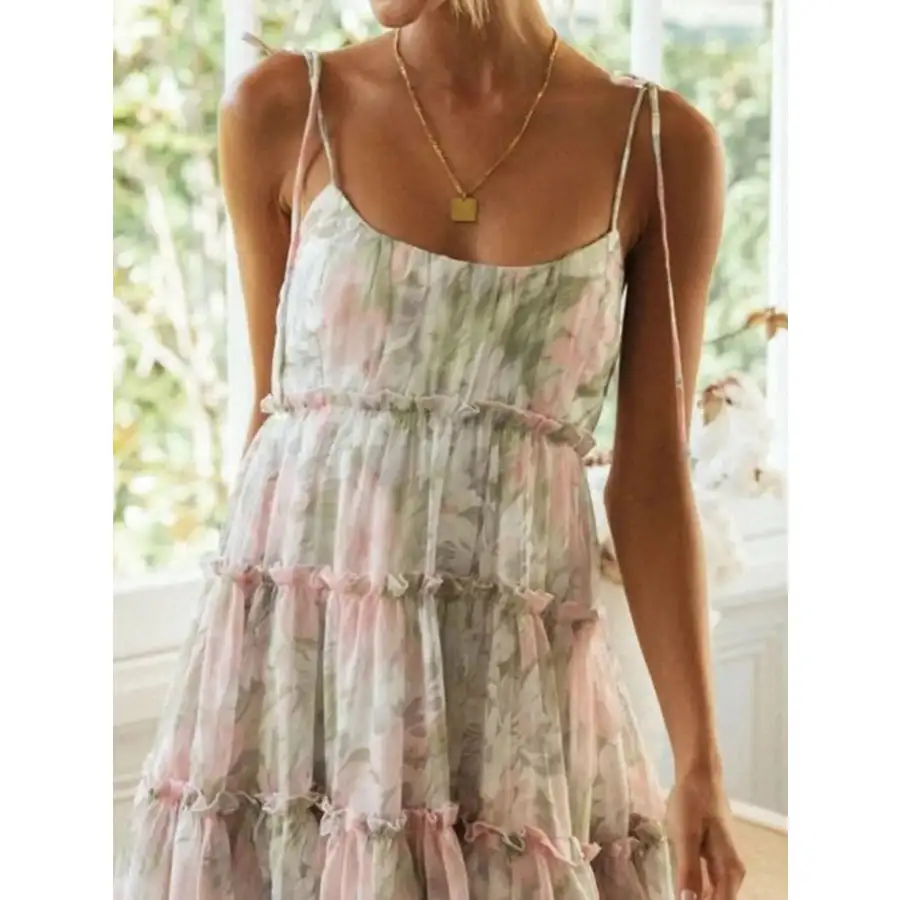 Printed Tie-strap Tiered Mini Dress