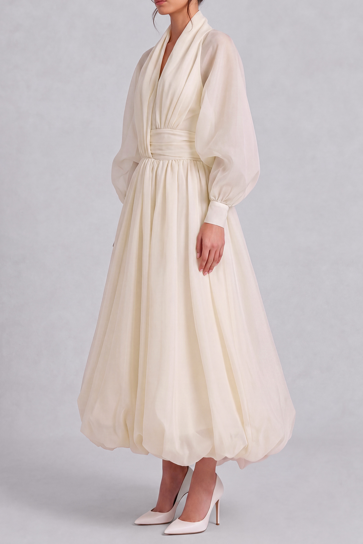 Balloon Sleeve Ruched Maxi Dress