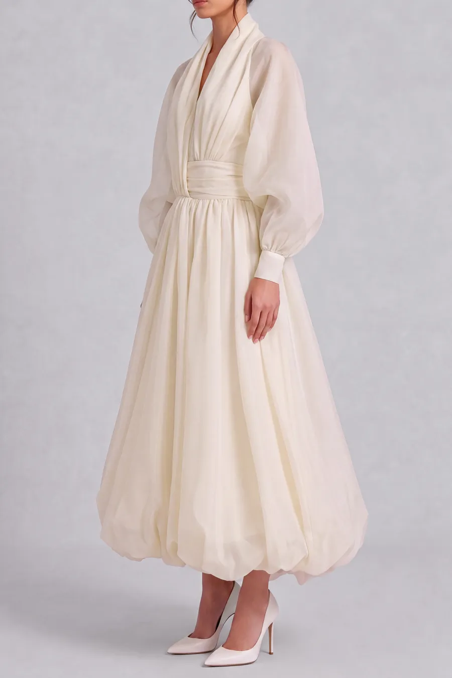 Balloon Sleeve Ruched Maxi Dress