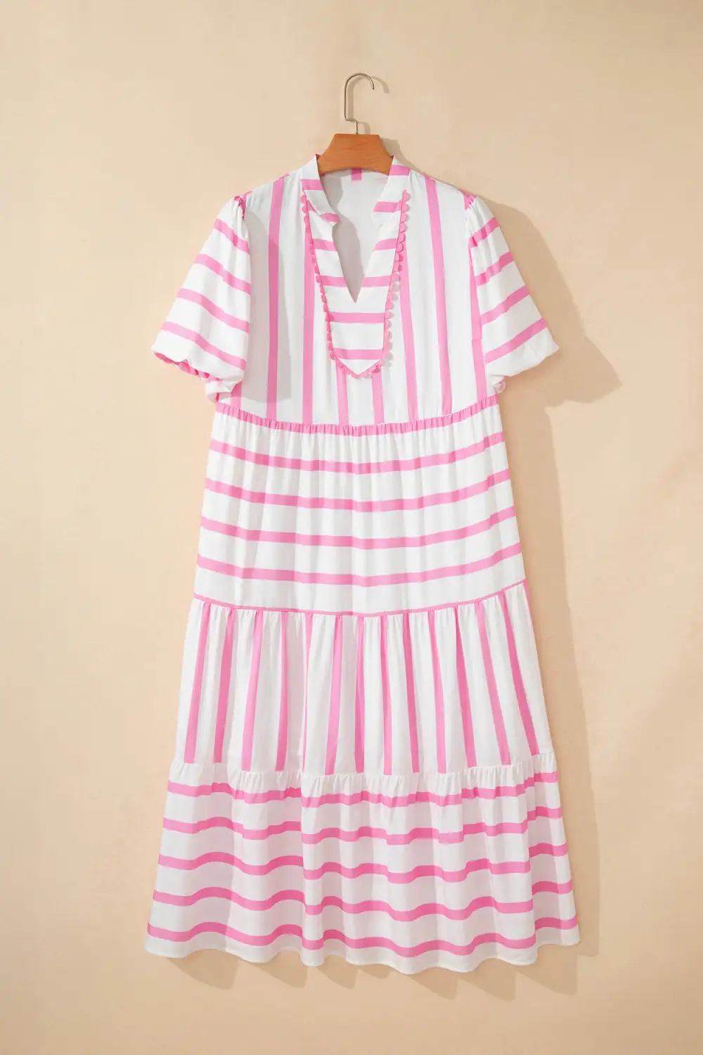 Clean Line Striped V Neck Tiered Maxi Dress