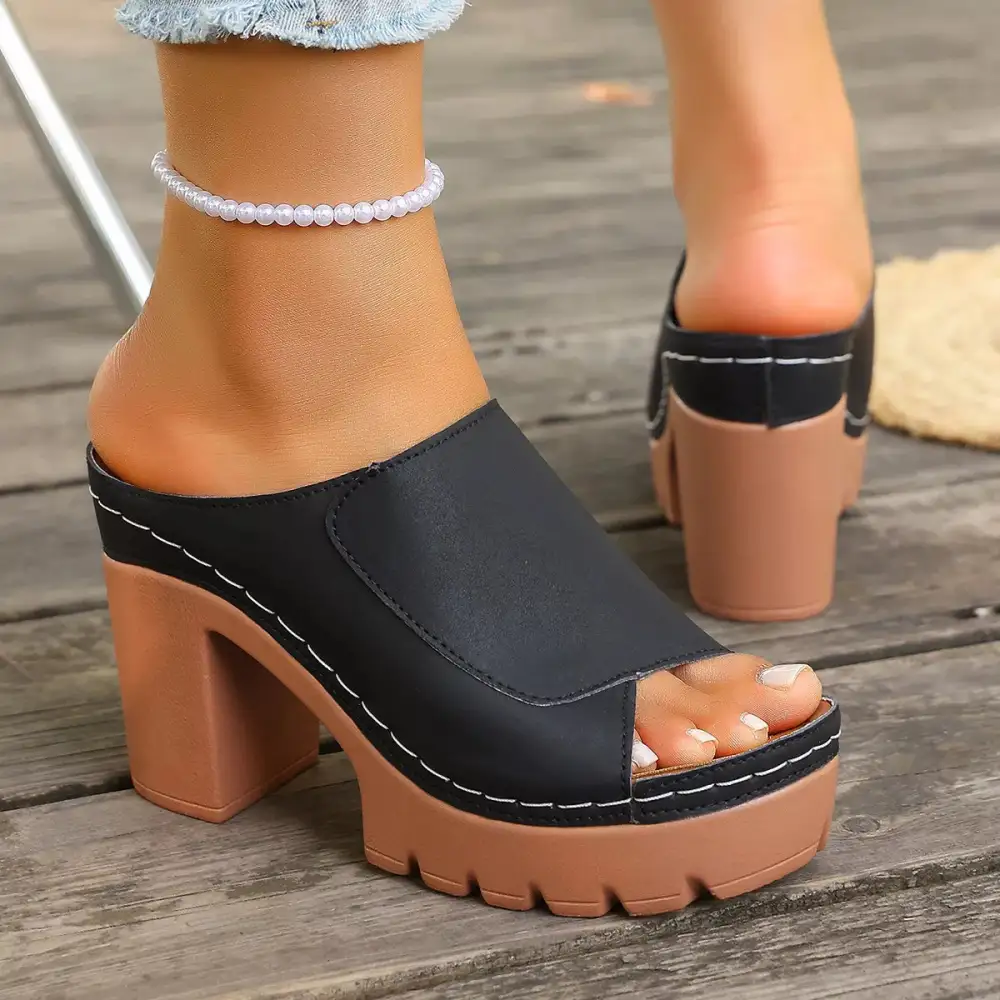 Streamlined Open Toe Block Heel Sandals